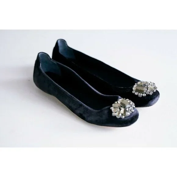 Talbots Velvet Holiday Rhinestone Detail Festive Pretty Flats 6.5 - Picture 3 of 5